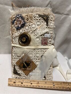 Handmade Grundgy Rustic Shabby Lace Button Embellished JUNK JOURNAL